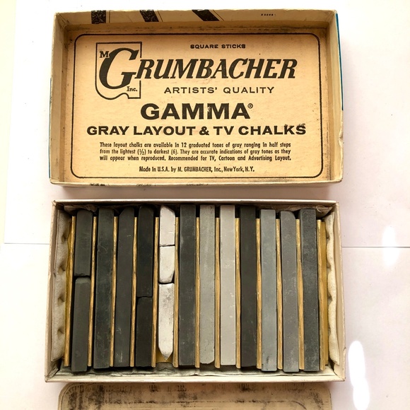 GRUMBACHER Gamma Gray Layout & TV Chalks Set of 12 (665 Like Pastels) - Picture 12 of 12